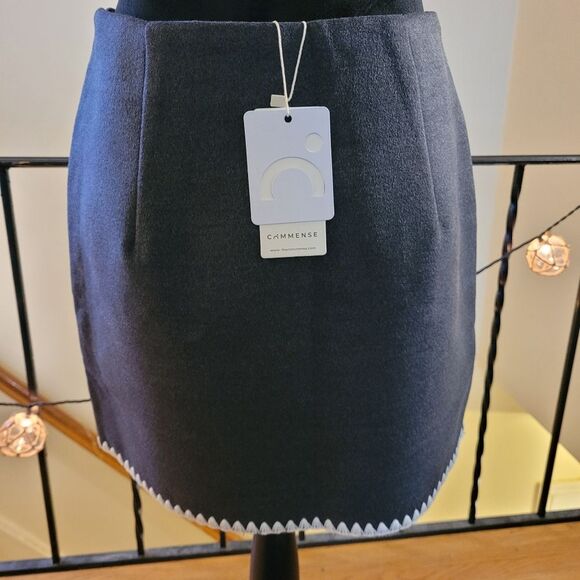116. Nwt Commense Embroidered Trim Mini Skirt Chic Black Mini Skirt Size Medium - Picture 11 of 12